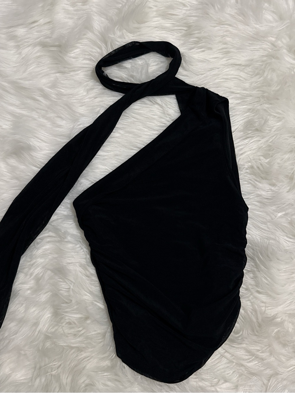 One-Shoulder Black Ruched Tank Top - Picture 3 of 5
